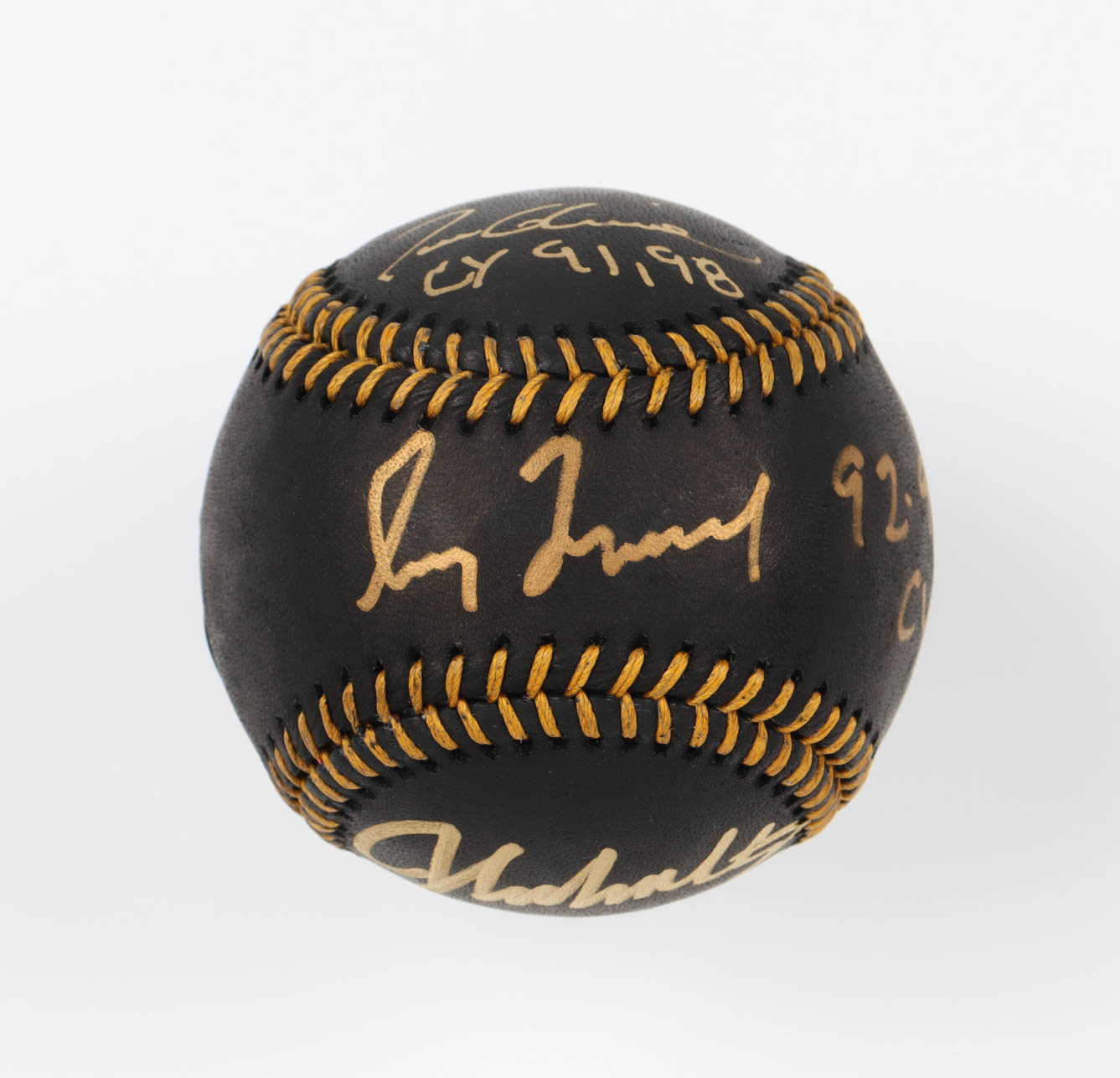 Greg Maddux, Tom Glavine & John Smoltz Signed OML Black Leather Baseball with (3) Cy Young Award Year Inscriptions (Radtke) at PristineAuction.com Greg Maddux, Tom Glavine & John Smoltz Signed OML Black Leather Baseball with (3) Cy Young Award Year Inscriptions (Radtke) at PristineAuction.com