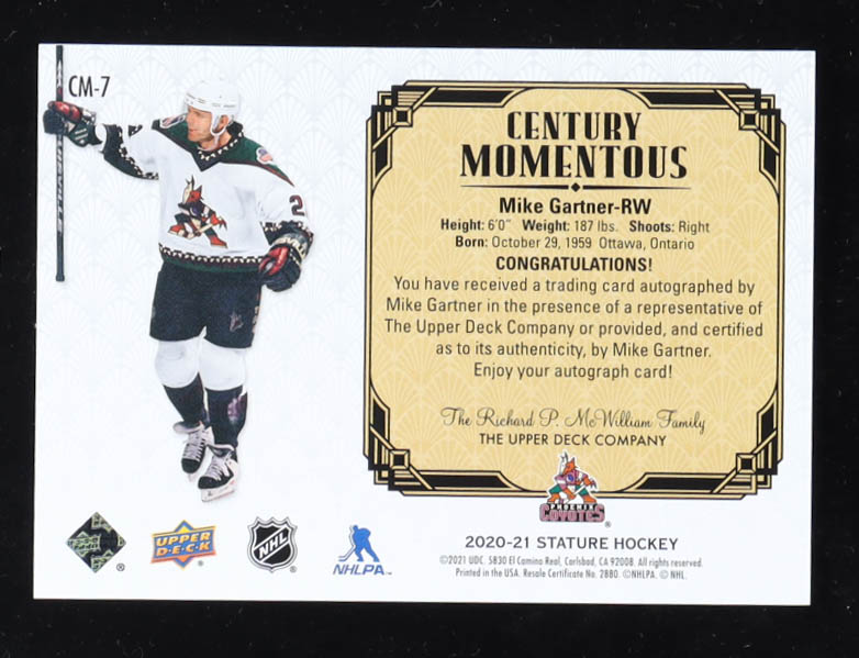 Mike Gartner 2020-21 Upper Deck Stature Century Momentous Autographs Green #CM7 #10/25 at PristineAuction.com Mike Gartner 2020-21 Upper Deck Stature Century Momentous Autographs Green #CM7 #10/25 at PristineAuction.com