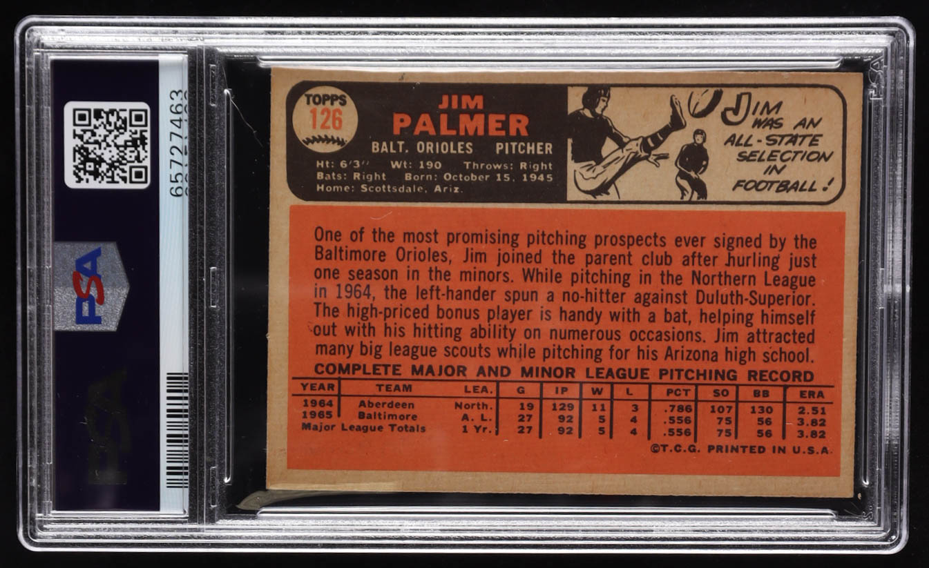 Jim Palmer 1966 Topps #126 RC (PSA 6) at PristineAuction.com Jim Palmer 1966 Topps #126 RC (PSA 6) at PristineAuction.com