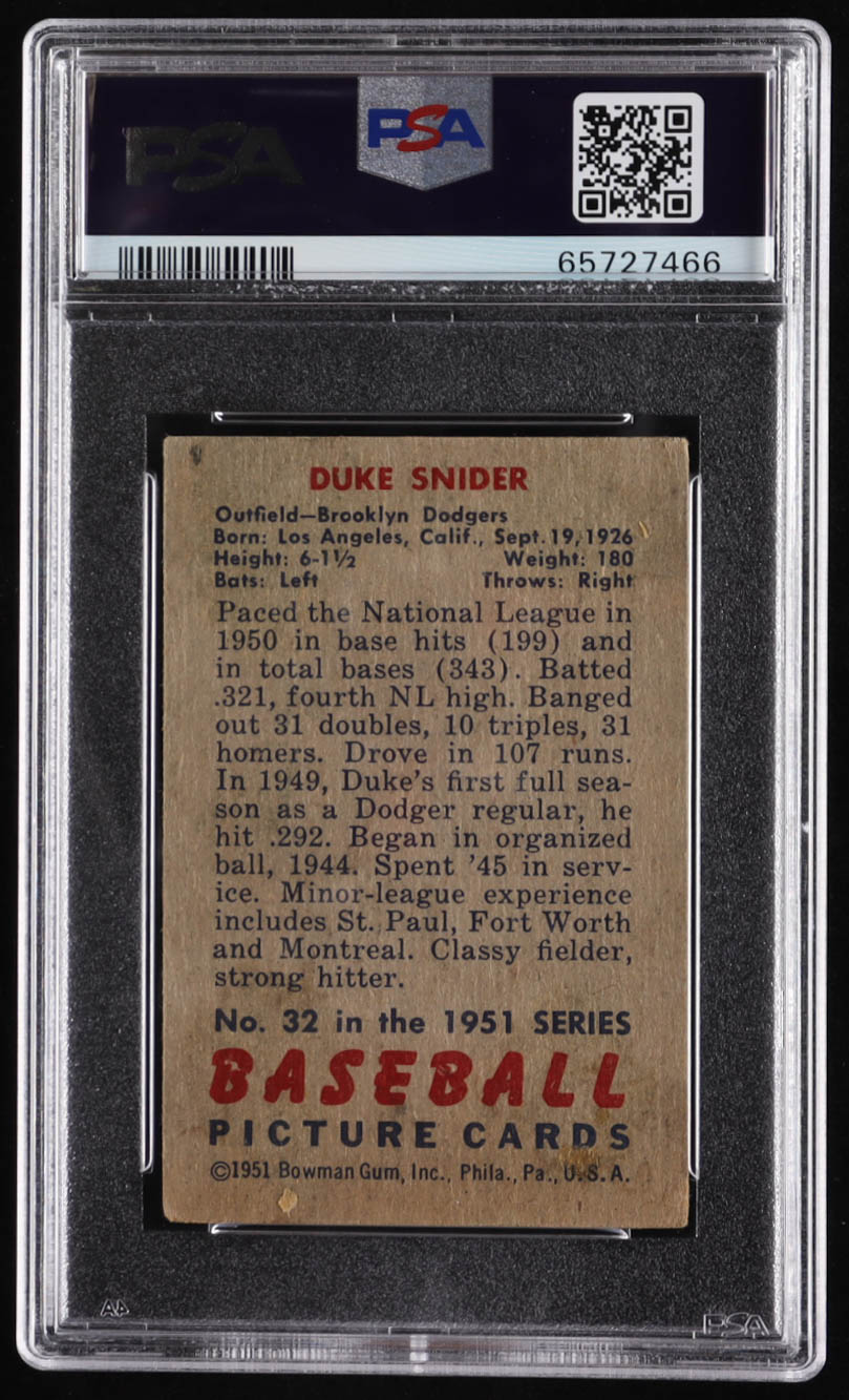Duke Snider 1951 Bowman #32 (PSA 3) at PristineAuction.com Duke Snider 1951 Bowman #32 (PSA 3) at PristineAuction.com