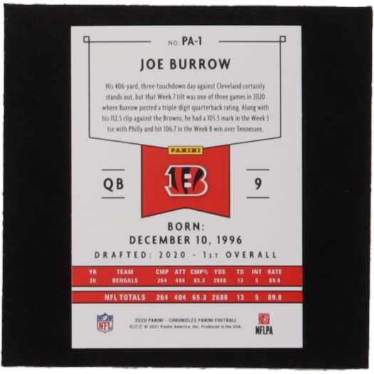 Joe Burrow 2020 Panini Teal #1 RC at PristineAuction.com Joe Burrow 2020 Panini Teal #1 RC at PristineAuction.com