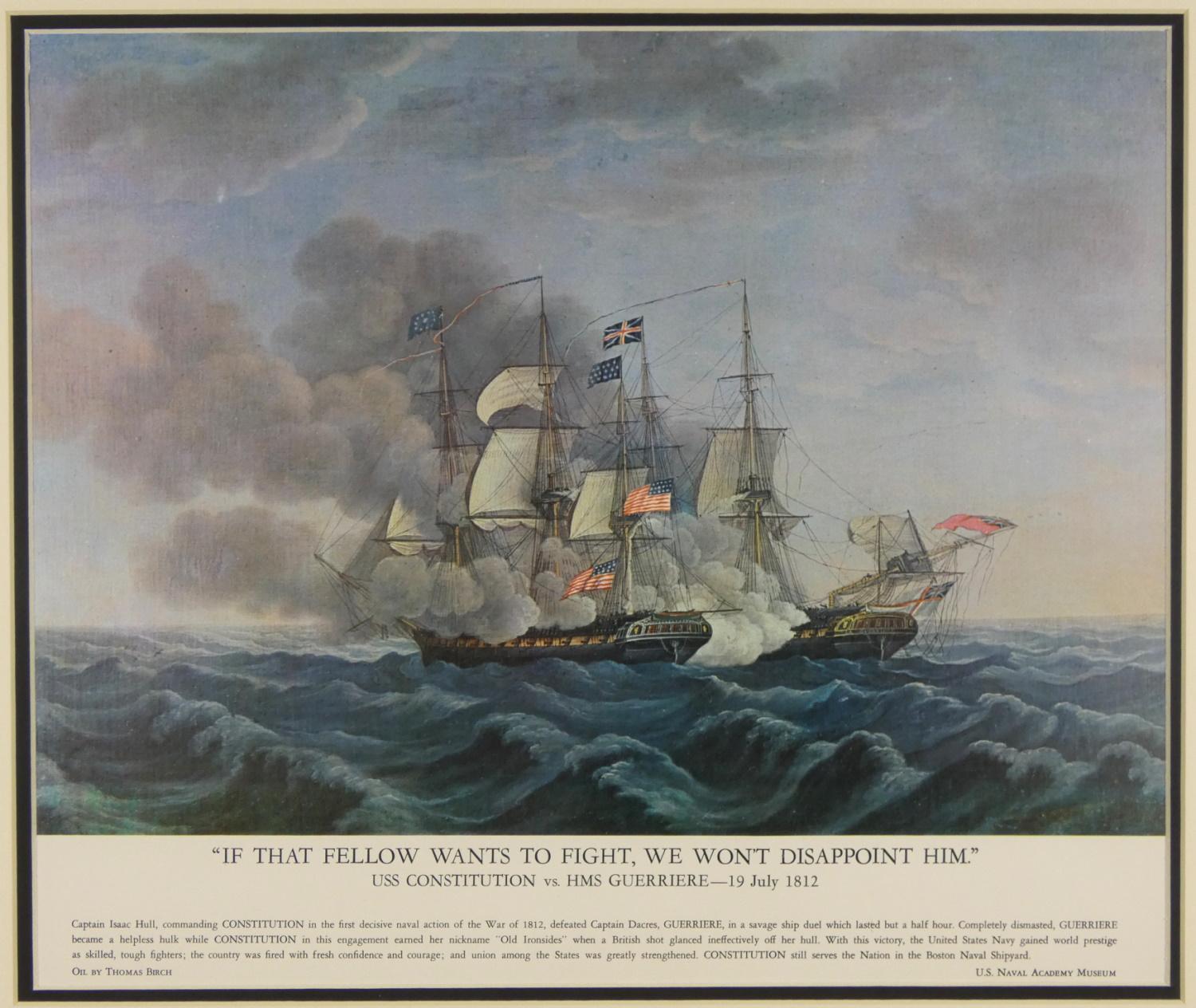 "USS Constitution vs. HMS Guerriere" 22x27 Custom Framed Print Display at PristineAuction.com "USS Constitution vs. HMS Guerriere" 22x27 Custom Framed Print Display at PristineAuction.com