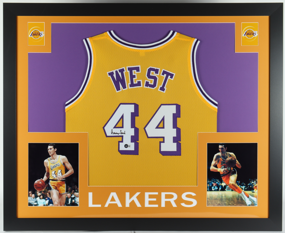 Jerry West Signed 35x43 Custom Framed Jersey Display (Beckett) at PristineAuction.com Jerry West Signed 35x43 Custom Framed Jersey Display (Beckett) at PristineAuction.com