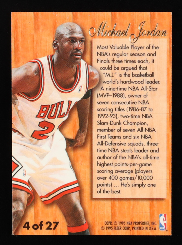 Michael Jordan 1995-96 Fleer Flair Hardwood Leaders #4 at PristineAuction.com Michael Jordan 1995-96 Fleer Flair Hardwood Leaders #4 at PristineAuction.com