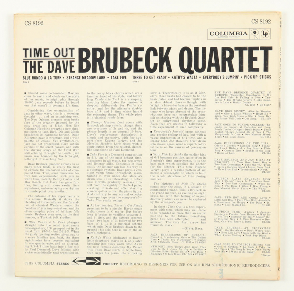 Dave Brubeck "Time Out" 1959 LP Vinyl Record Album Pristine Auction
