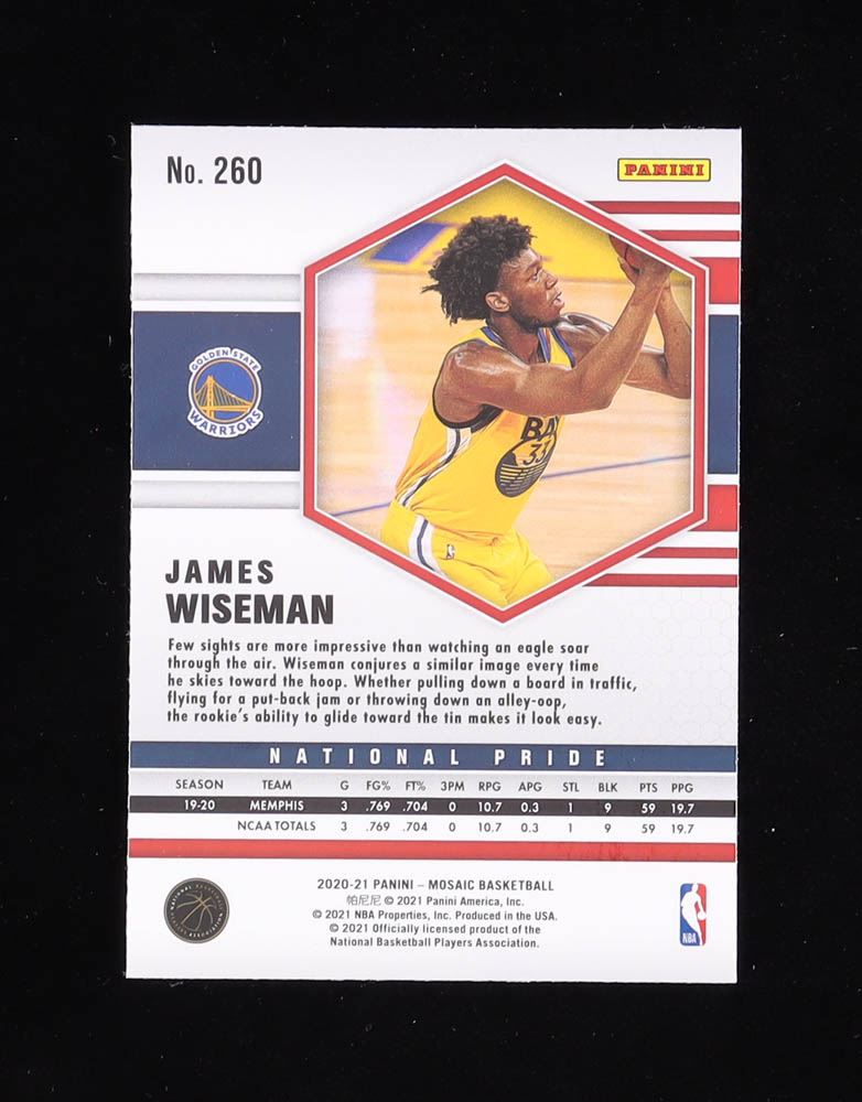 James Wiseman 2020-21 Panini Mosaic Mosaic #260 RC at PristineAuction.com James Wiseman 2020-21 Panini Mosaic Mosaic #260 RC at PristineAuction.com