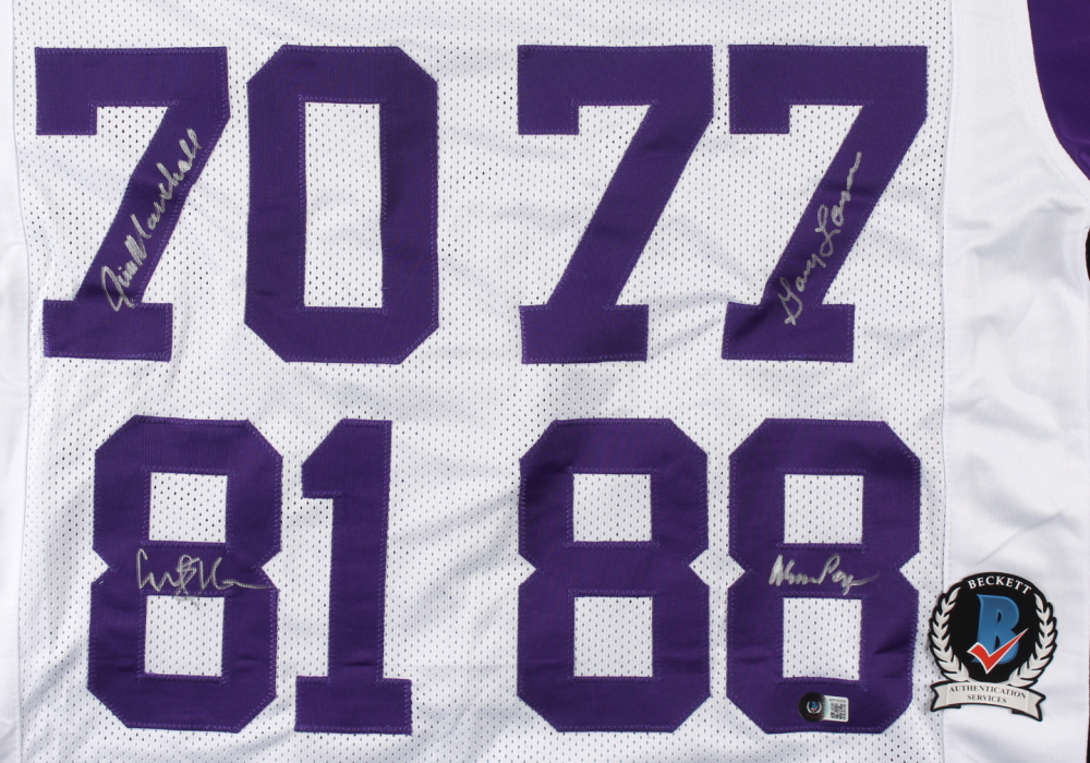 "Purple People Eaters" Jersey Signed by (4) with Alan Page, Carl Eller, Jim Marshall, & Gary Larsen (Beckett) at PristineAuction.com "Purple People Eaters" Jersey Signed by (4) with Alan Page, Carl Eller, Jim Marshall, & Gary Larsen (Beckett) at PristineAuction.com