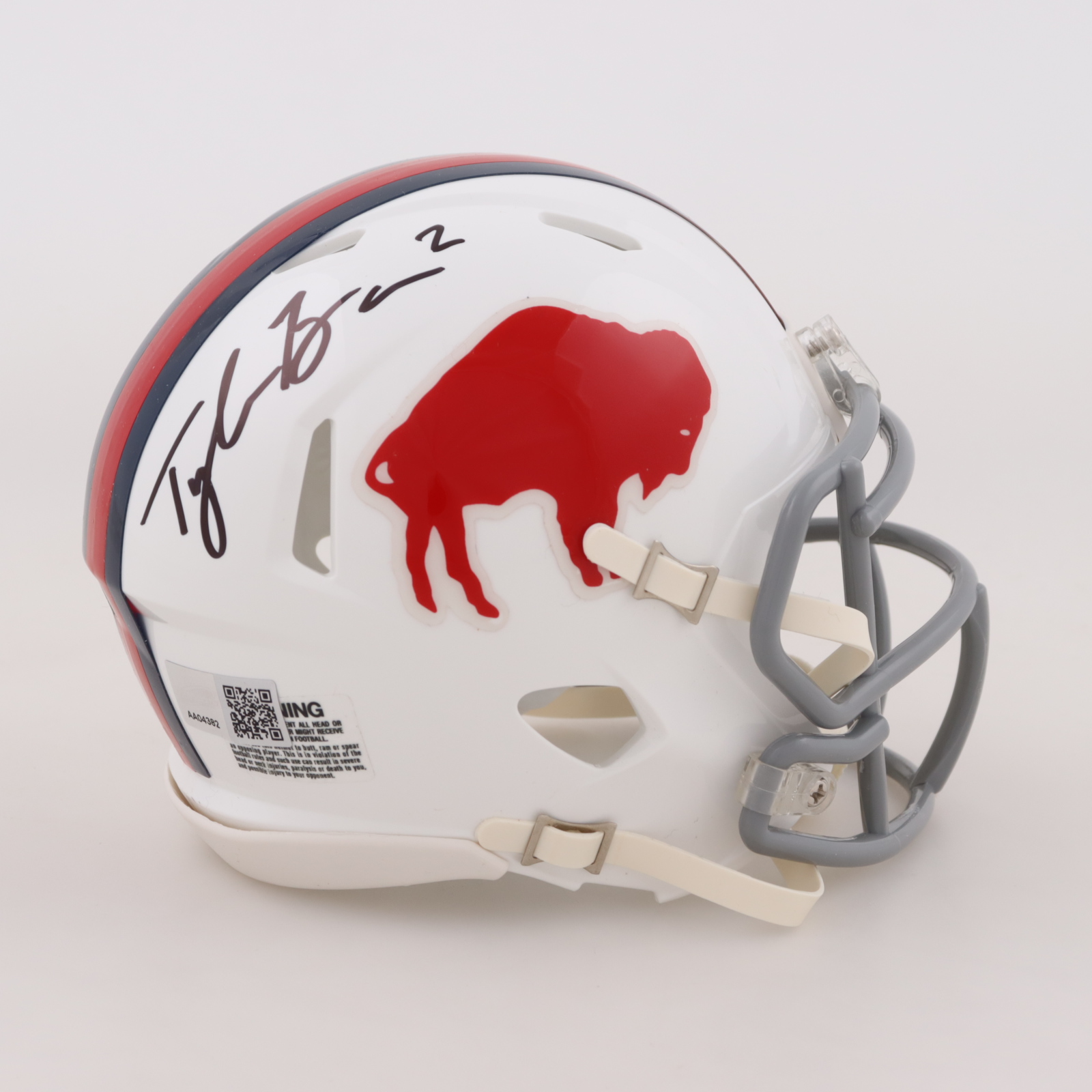 Tyler Bass Signed Bills Throwback Speed Mini Helmet (TSE) at PristineAuction.com Tyler Bass Signed Bills Throwback Speed Mini Helmet (TSE) at PristineAuction.com