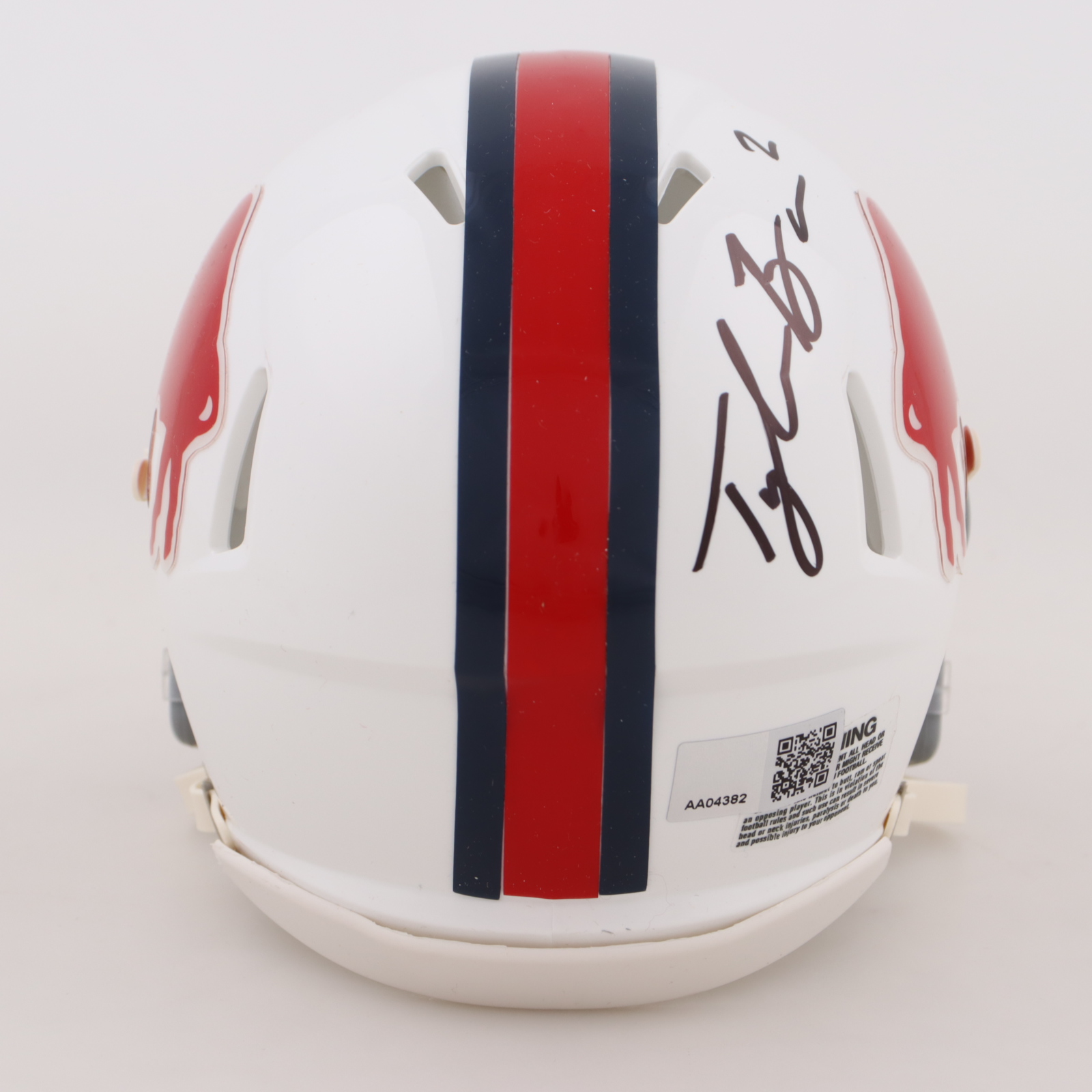 Tyler Bass Signed Bills Throwback Speed Mini Helmet (TSE) at PristineAuction.com Tyler Bass Signed Bills Throwback Speed Mini Helmet (TSE) at PristineAuction.com