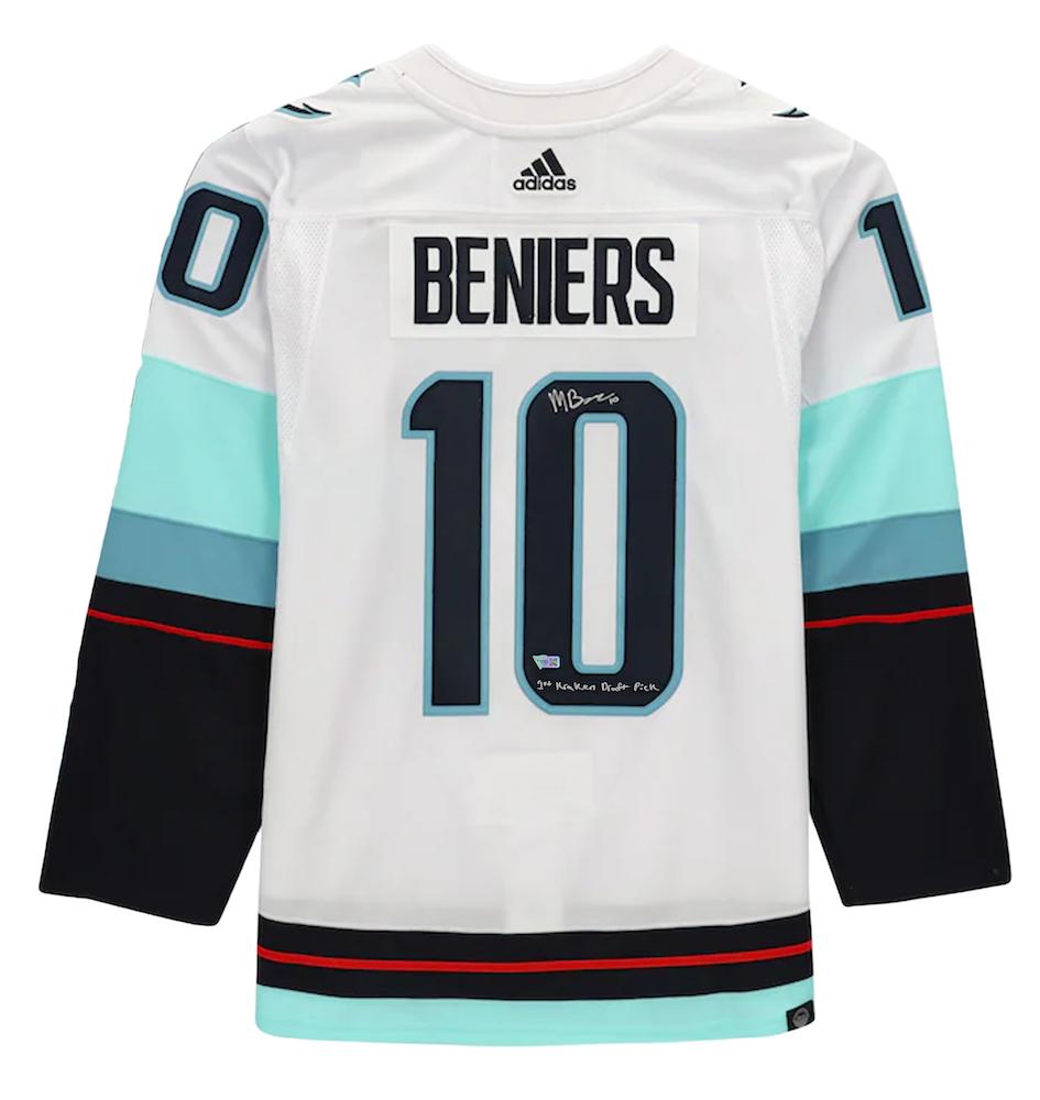 Matty Beniers Signed Kraken Fanatics Jersey Inscribed "1st Kraken Draft Pick" (Fanatics) at PristineAuction.com Matty Beniers Signed Kraken Fanatics Jersey Inscribed "1st Kraken Draft Pick" (Fanatics) at PristineAuction.com