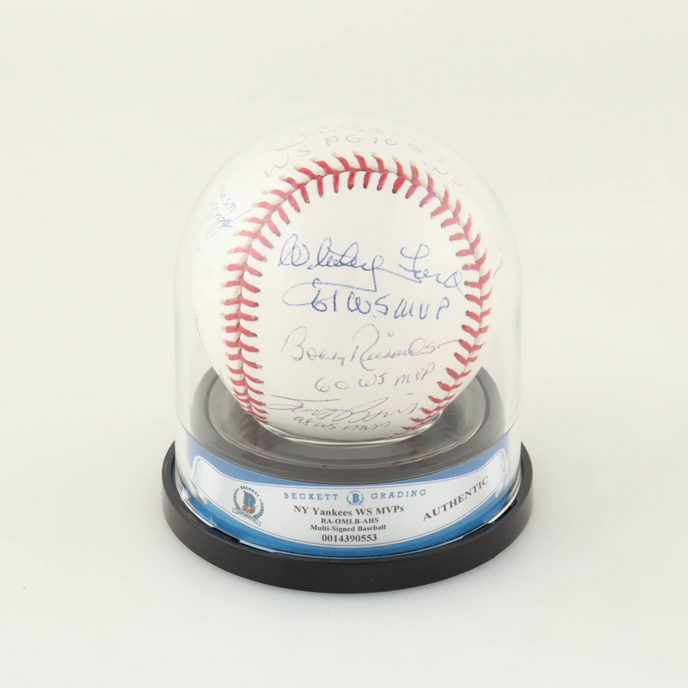 NY Yankees WS MVP's Yankees Logo Baseball Signed by (12) with Derek