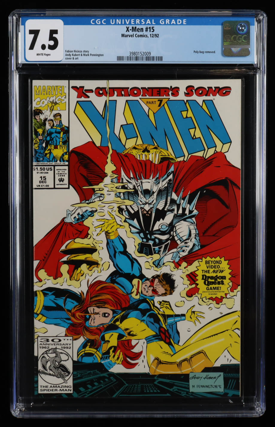 1992 "X-Men" Issue #15 Marvel Comic Book (CGC 7.5) at PristineAuction.com 1992 "X-Men" Issue #15 Marvel Comic Book (CGC 7.5) at PristineAuction.com
