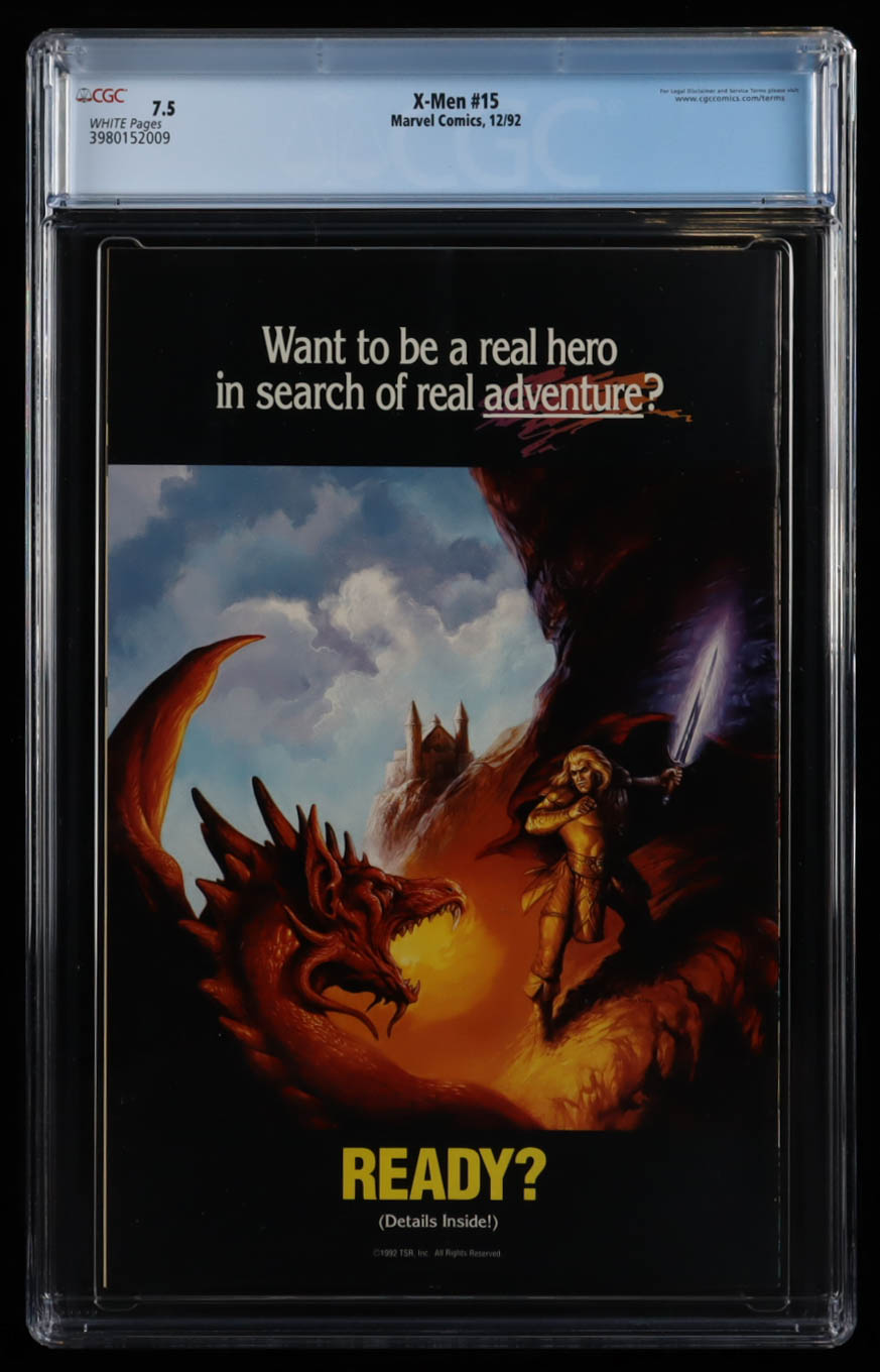 1992 "X-Men" Issue #15 Marvel Comic Book (CGC 7.5) at PristineAuction.com 1992 "X-Men" Issue #15 Marvel Comic Book (CGC 7.5) at PristineAuction.com
