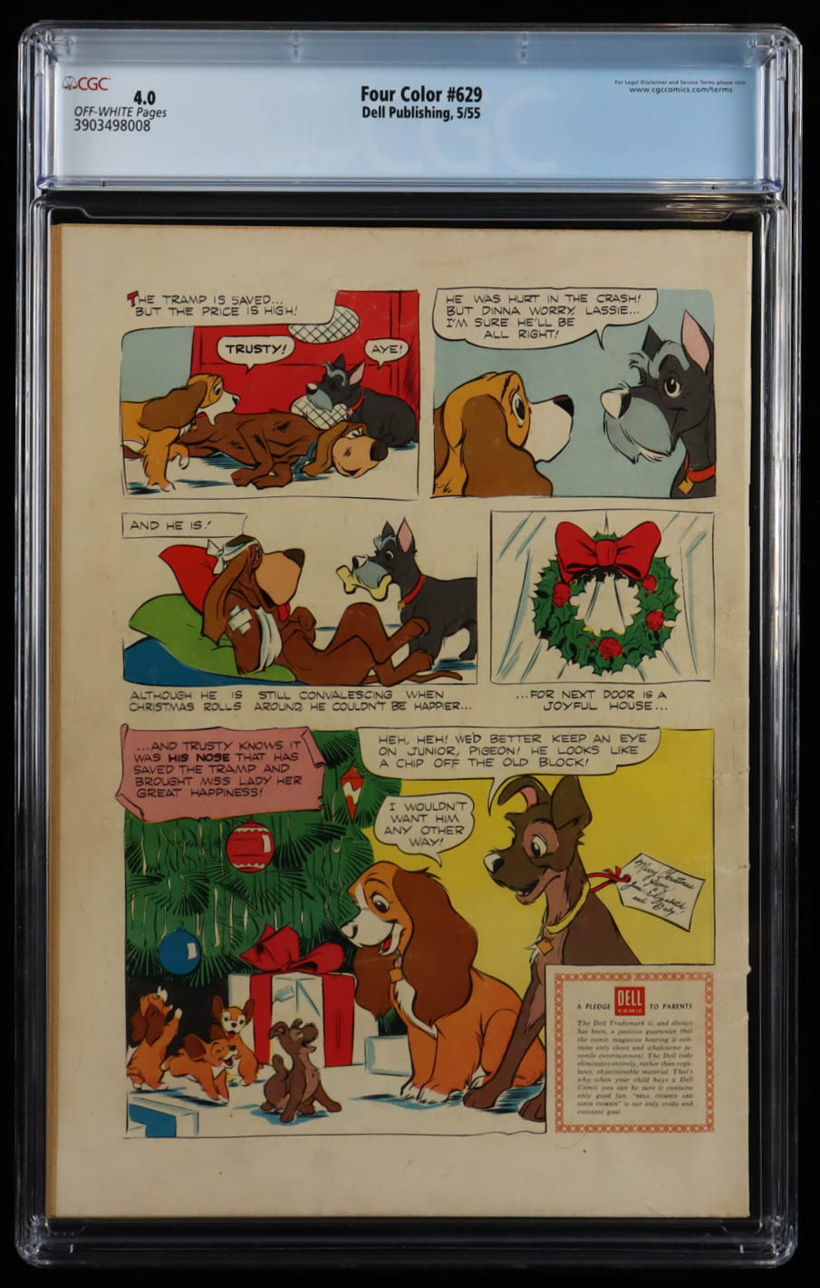 1955 "Walt Disney's Lady And The Tramp With Jock" Issue #629 Dell Comic Book (CGC 4.0) at PristineAuction.com 1955 "Walt Disney's Lady And The Tramp With Jock" Issue #629 Dell Comic Book (CGC 4.0) at PristineAuction.com