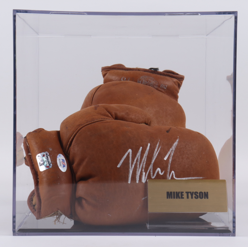 Mike Tyson Signed Vintage Pair of Goldsmith Boxing Gloves with Display