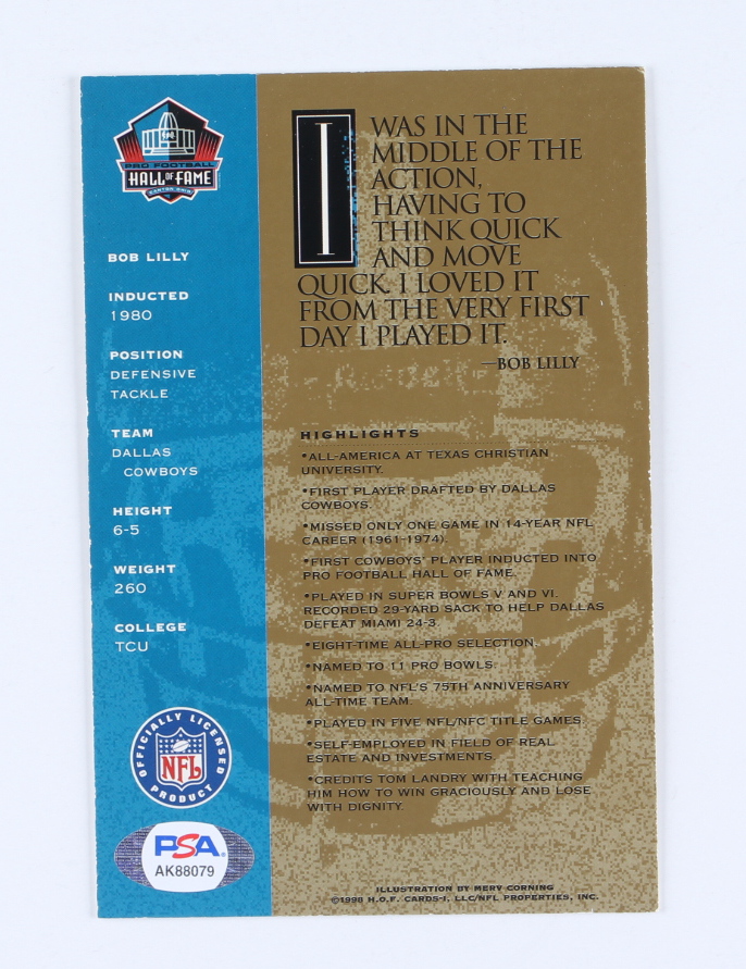 Bob Lilly Signed Hall of Fame Signature Series Card (PSA) at PristineAuction.com Bob Lilly Signed Hall of Fame Signature Series Card (PSA) at PristineAuction.com