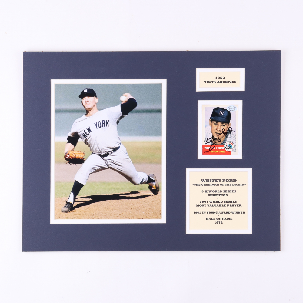 Whitey Ford Signed Yankees Custom Matted 1953 Topps 207 Baseball Card