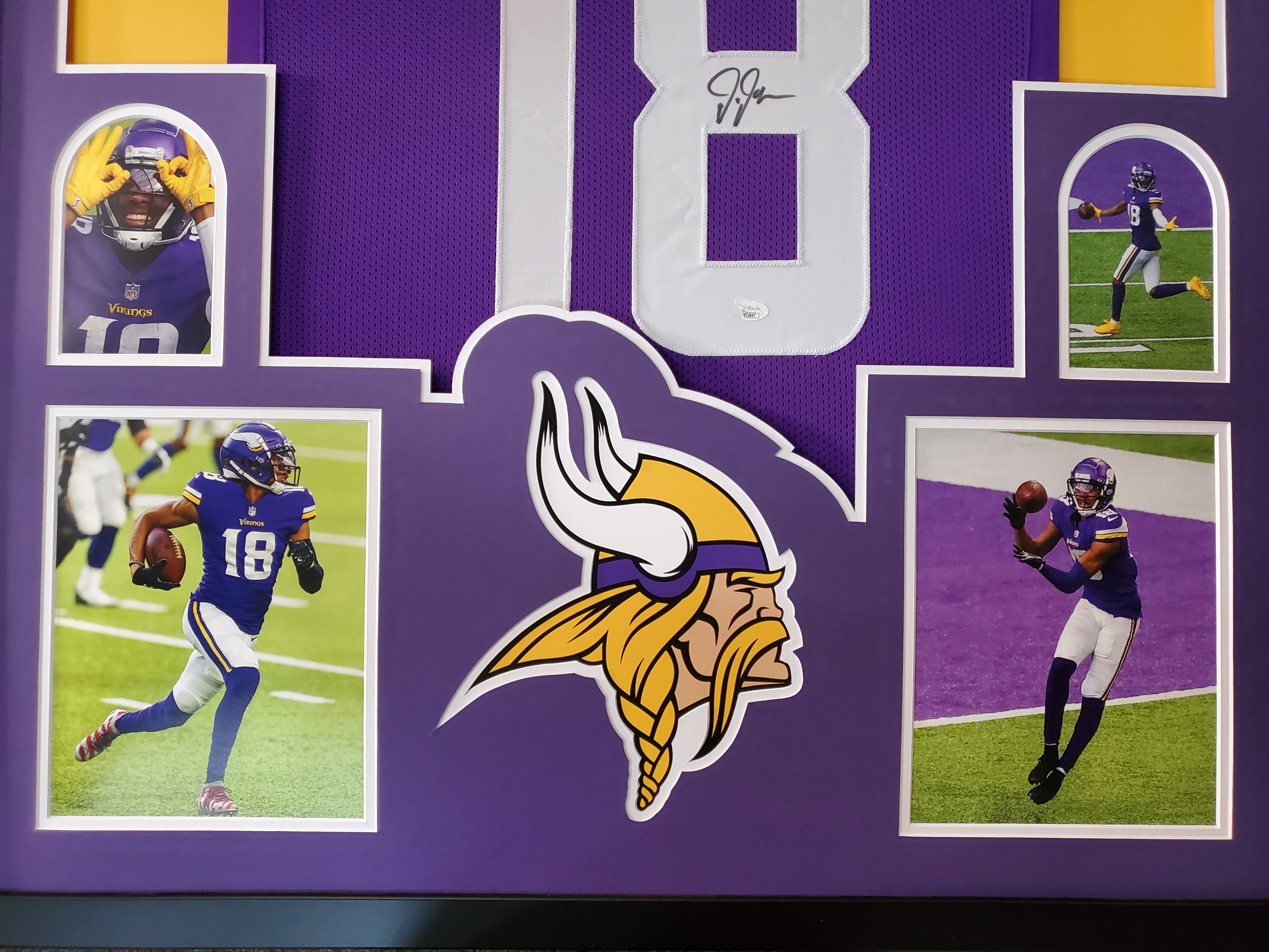 Justin Jefferson Signed Vikings Custom Framed Jersey Display (JSA) at PristineAuction.com Justin Jefferson Signed Vikings Custom Framed Jersey Display (JSA) at PristineAuction.com