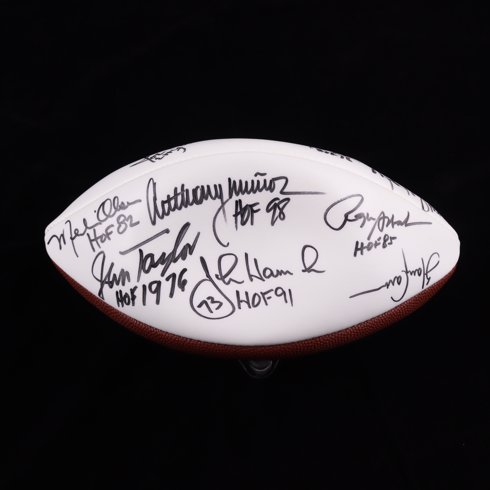 NFL Super Bowl XLII Hall of Famers Logo Football Signed by (18) with Roger Staubach, Jim Taylor, & Merlin Olsen (Beckett & Pro Football Hall of Fame) at PristineAuction.com NFL Super Bowl XLII Hall of Famers Logo Football Signed by (18) with Roger Staubach, Jim Taylor, & Merlin Olsen (Beckett & Pro Football Hall of Fame) at PristineAuction.com