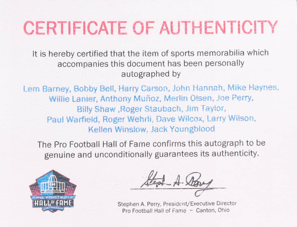 NFL Super Bowl XLII Hall of Famers Logo Football Signed by (18) with Roger Staubach, Jim Taylor, & Merlin Olsen (Beckett & Pro Football Hall of Fame) at PristineAuction.com NFL Super Bowl XLII Hall of Famers Logo Football Signed by (18) with Roger Staubach, Jim Taylor, & Merlin Olsen (Beckett & Pro Football Hall of Fame) at PristineAuction.com
