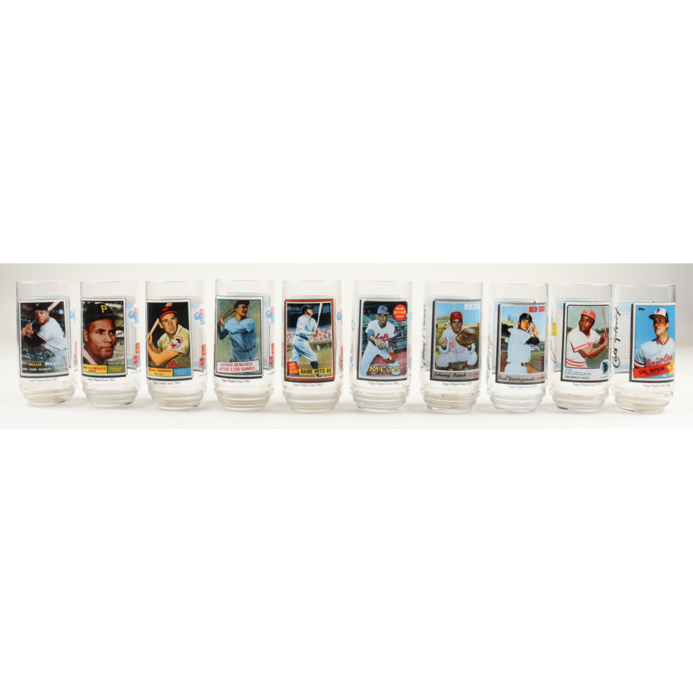 1993 McDonalds Topps All-Time Greatest Team Complete Set of (10) Glasses with Nolan Ryan, Johnny Bench, Lou Gehrig, Joe Morgan at PristineAuction.com