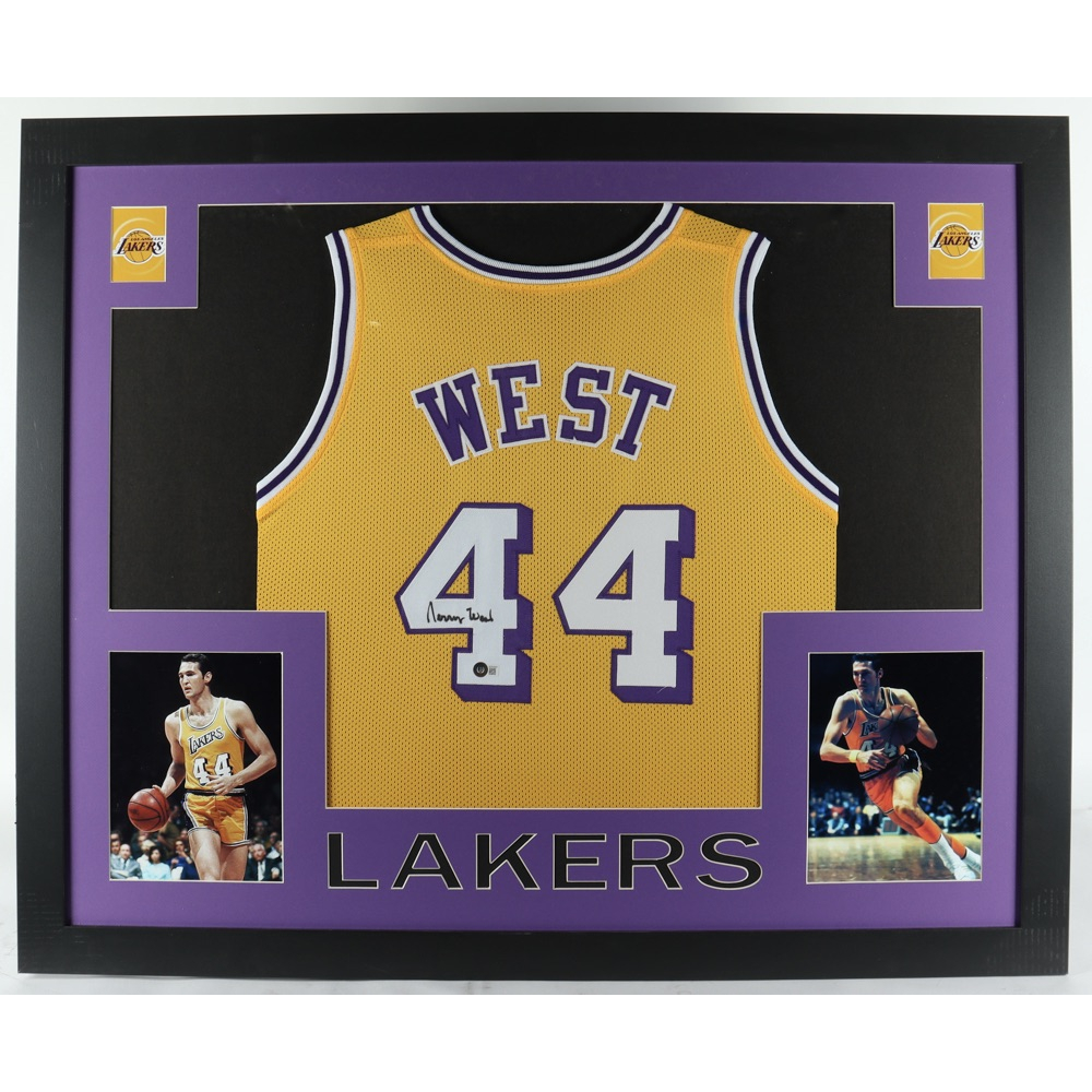 Jerry West Signed Custom Framed Jersey Display (Beckett) Pristine Auction