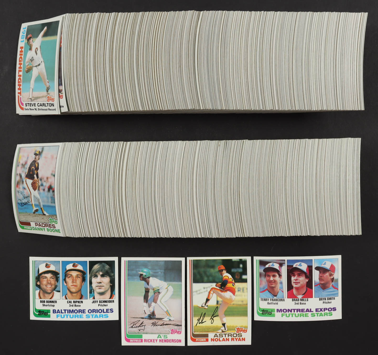 1982 Topps Baseball Complete Set of (792) cards with Bob Bonner RC / Cal Ripken RC / Jeff Schneider RC #21, Nolan Ryan #90, Terry Francona RC / Brad Mills RC / Bryn Smith RC #118 at PristineAuction.com 1982 Topps Baseball Complete Set of (792) cards with Bob Bonner RC / Cal Ripken RC / Jeff Schneider RC #21, Nolan Ryan #90, Terry Francona RC / Brad Mills RC / Bryn Smith RC #118 at PristineAuction.com