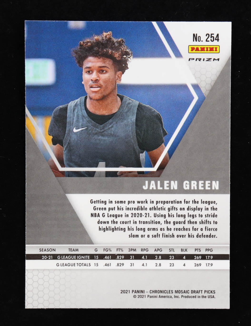 Jalen Green 2021-22 Panini Chronicles Mosaic Draft Picks Silver #254 RC at PristineAuction.com Jalen Green 2021-22 Panini Chronicles Mosaic Draft Picks Silver #254 RC at PristineAuction.com