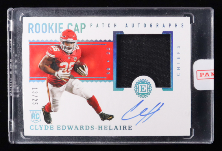 Clyde Edwards-Helaire 2020 Panini Encased Sapphire #121 HAT AU EXCH RC #13/25 at PristineAuction.com Clyde Edwards-Helaire 2020 Panini Encased Sapphire #121 HAT AU EXCH RC #13/25 at PristineAuction.com