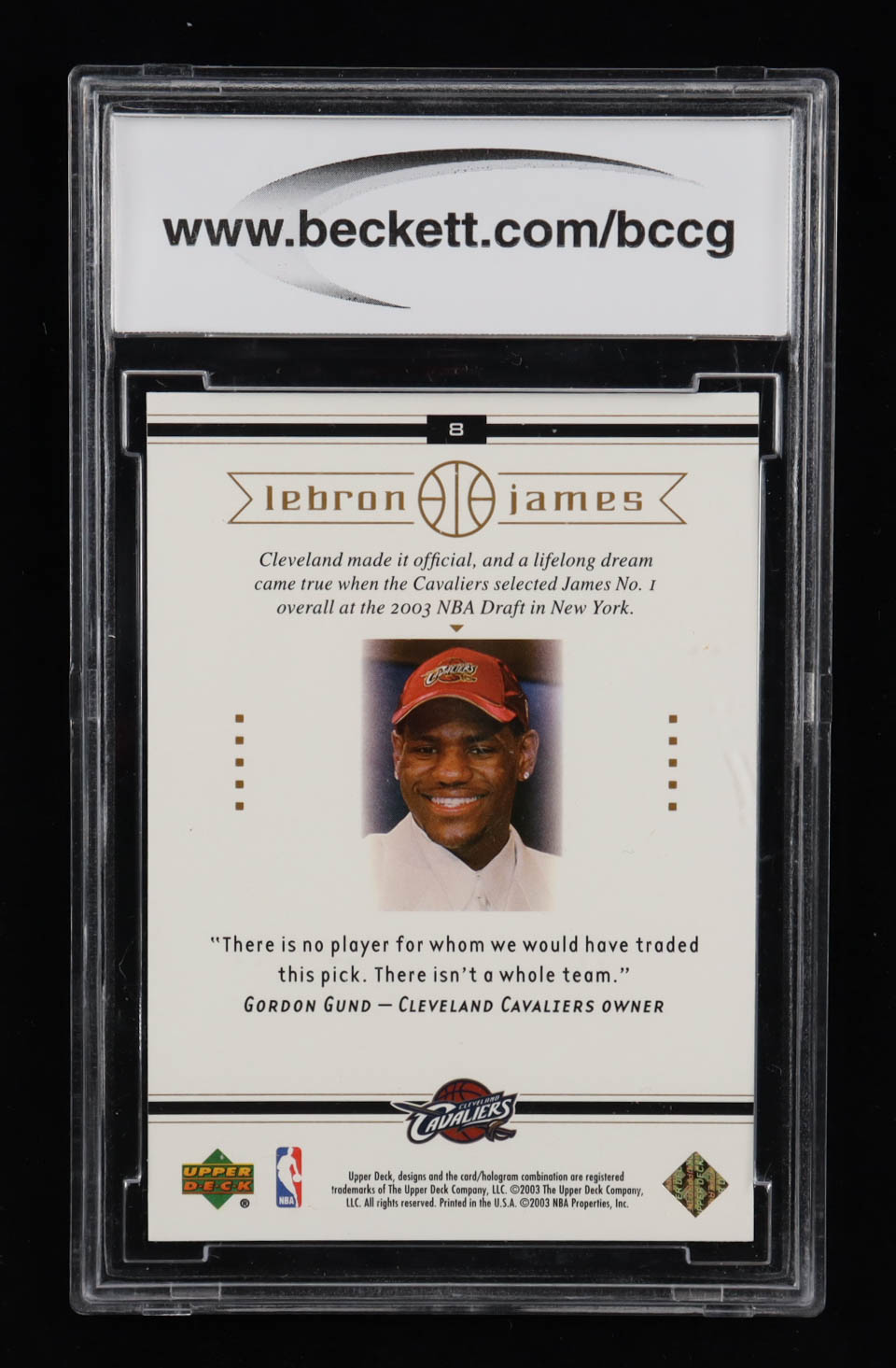 LeBron James 2003 Upper Deck LeBron James Box Set #8 / The Cavs Get Their Man RC (BCCG 10) at PristineAuction.com LeBron James 2003 Upper Deck LeBron James Box Set #8 / The Cavs Get Their Man RC (BCCG 10) at PristineAuction.com