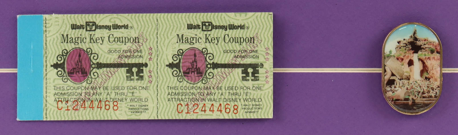 Disneyland Splash Mountain Custom Framed Poster with Vintage Ticket Booklet & Pin at PristineAuction.com Disneyland Splash Mountain Custom Framed Poster with Vintage Ticket Booklet & Pin at PristineAuction.com