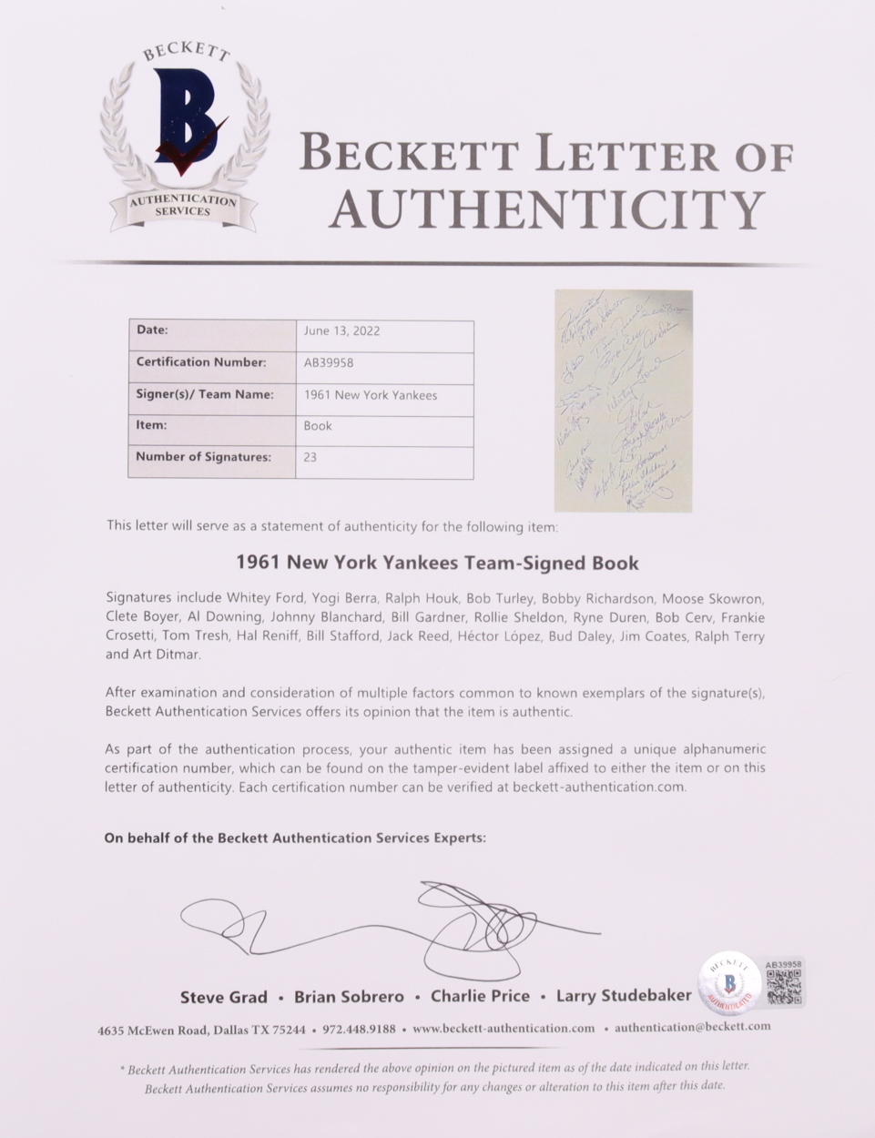 Yankees "Sixty-One: The Team, The Record The Men" Hardcover Book Signed by (23) with Whitey Ford, Yogi Berra, Ralph Houk, Bob Turley (Beckett) at PristineAuction.com Yankees "Sixty-One: The Team, The Record The Men" Hardcover Book Signed by (23) with Whitey Ford, Yogi Berra, Ralph Houk, Bob Turley (Beckett) at PristineAuction.com