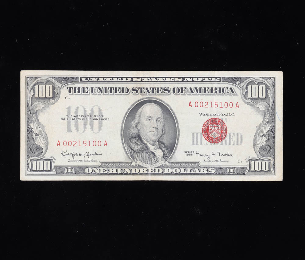 1966 $100 Red Seal U.S. National Currency Bank Note at PristineAuction.com 1966 $100 Red Seal U.S. National Currency Bank Note at PristineAuction.com