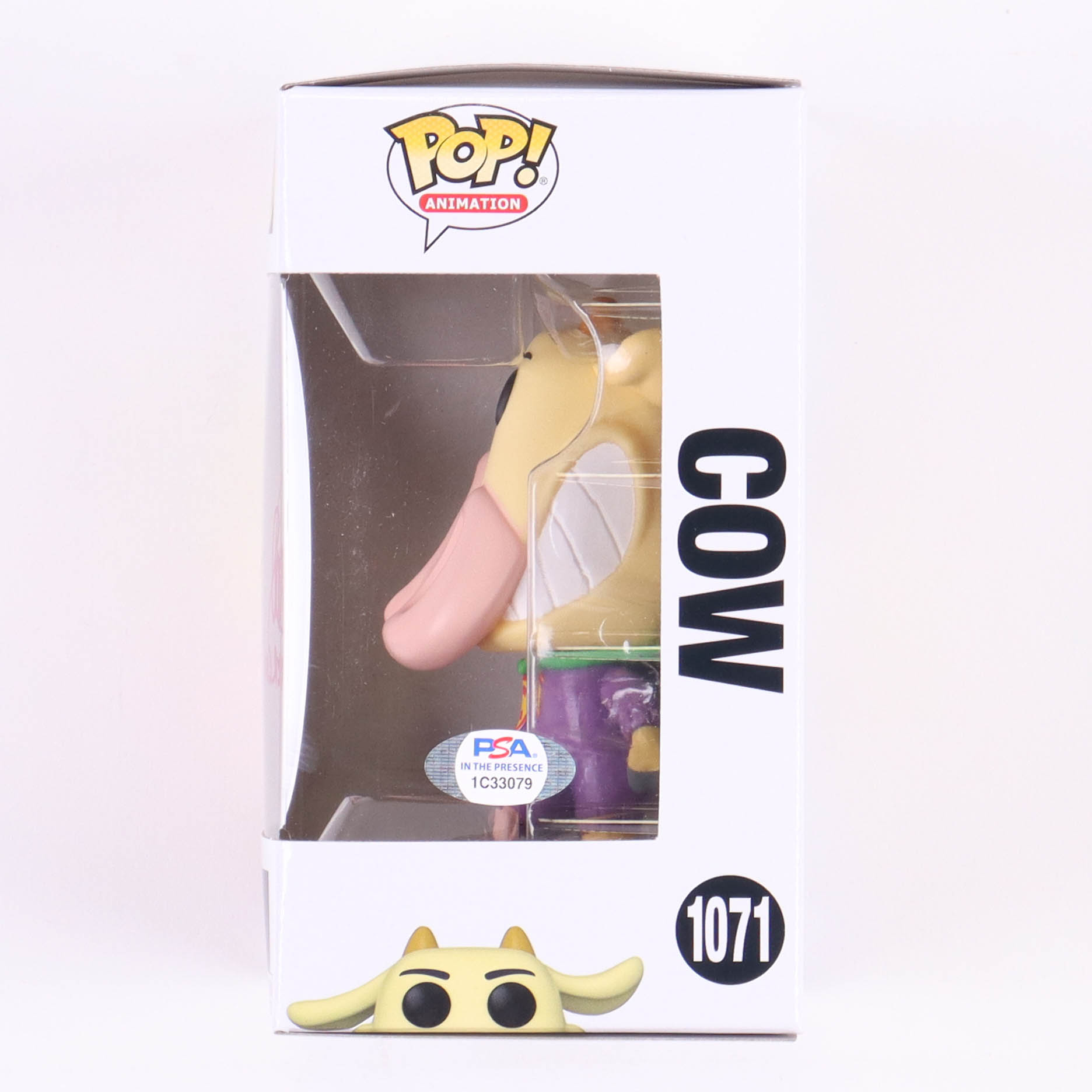 Charlie Adler Signed Pop! Animation "Cow And Chicken" #1071 Cow Funko Pop! Vinyl Figure Inscribed "Super Cow" (PSA) at PristineAuction.com Charlie Adler Signed Pop! Animation "Cow And Chicken" #1071 Cow Funko Pop! Vinyl Figure Inscribed "Super Cow" (PSA) at PristineAuction.com