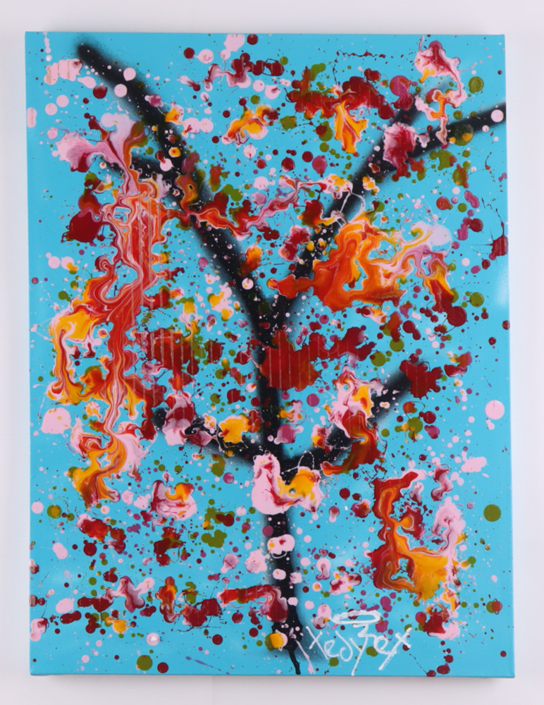 Tadas Zaicikas Signed "Cherry Blossom _ W" 18x24 Custom Canvas Painting with Multiple Inscriptions (Zaicikas) at PristineAuction.com Tadas Zaicikas Signed "Cherry Blossom _ W" 18x24 Custom Canvas Painting with Multiple Inscriptions (Zaicikas) at PristineAuction.com