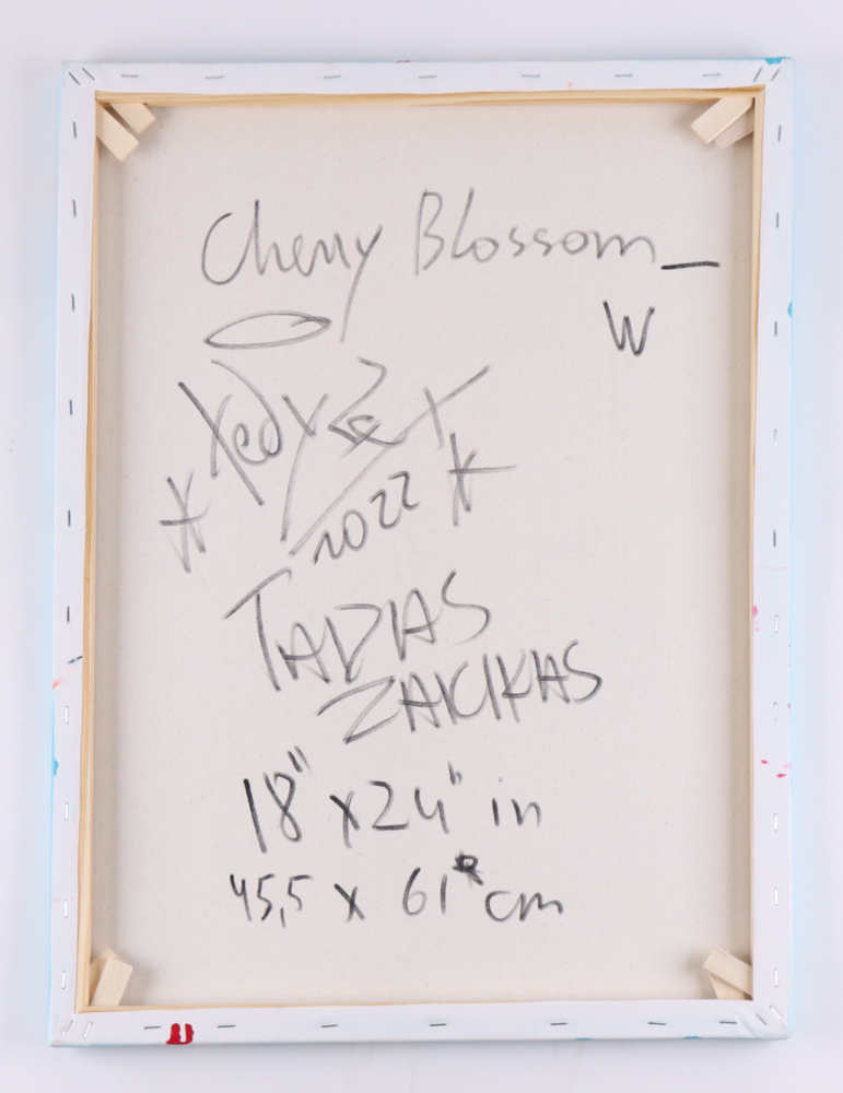 Tadas Zaicikas Signed "Cherry Blossom _ W" 18x24 Custom Canvas Painting with Multiple Inscriptions (Zaicikas) at PristineAuction.com Tadas Zaicikas Signed "Cherry Blossom _ W" 18x24 Custom Canvas Painting with Multiple Inscriptions (Zaicikas) at PristineAuction.com