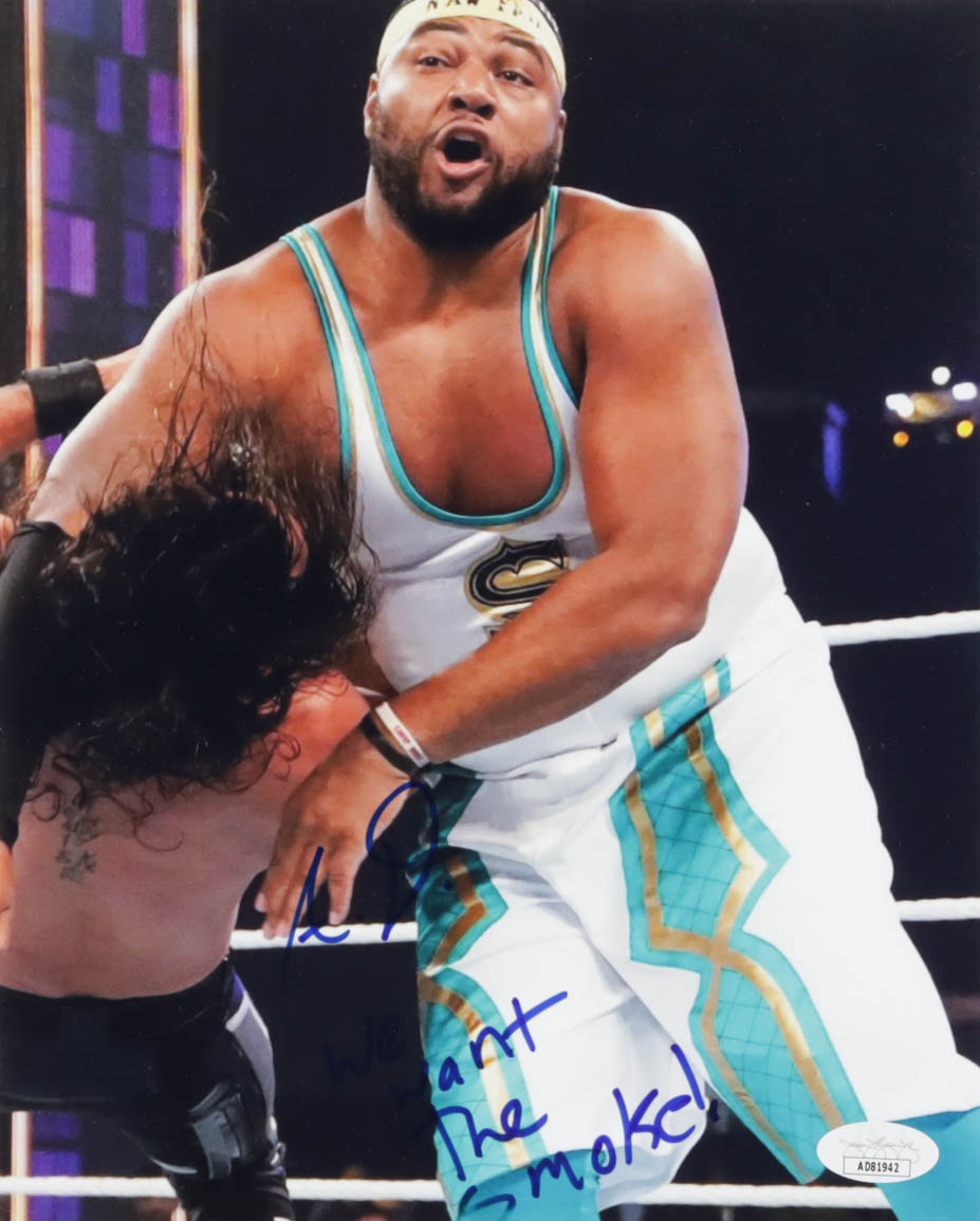Angelo Dawkins Signed WWE 8x10 Photo Inscribed "We Want the Smoke!" (JSA) at PristineAuction.com Angelo Dawkins Signed WWE 8x10 Photo Inscribed "We Want the Smoke!" (JSA) at PristineAuction.com