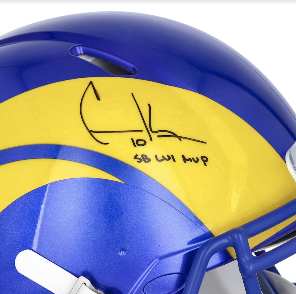 Cooper Kupp Signed Rams Full-Size Authentic On-Field Super Bowl LVI Champions Logo Speed Helmet Inscribed "SB LVI MVP" (Fanatics) at PristineAuction.com Cooper Kupp Signed Rams Full-Size Authentic On-Field Super Bowl LVI Champions Logo Speed Helmet Inscribed "SB LVI MVP" (Fanatics) at PristineAuction.com