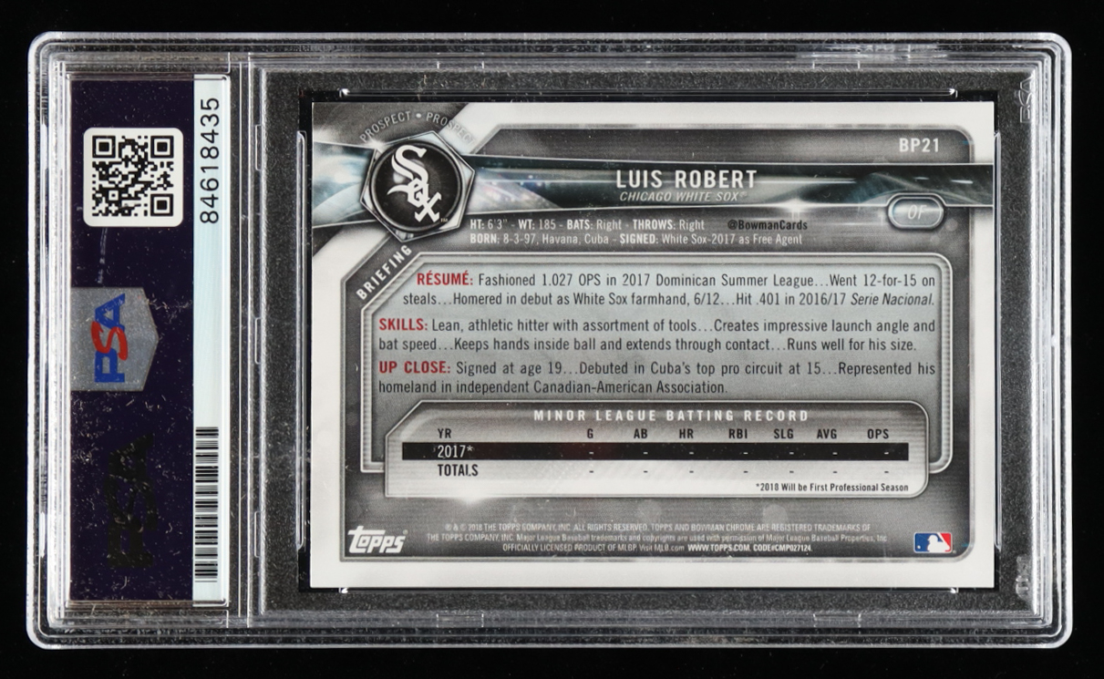 Luis Robert Signed 2018 Bowman Prospects #BP21 (PSA) at PristineAuction.com Luis Robert Signed 2018 Bowman Prospects #BP21 (PSA) at PristineAuction.com