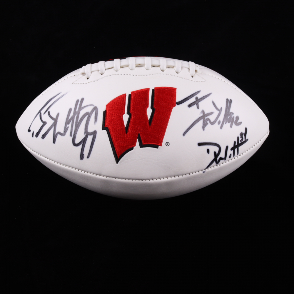 J. J. Watt, TJ Watt & Derek Watt Signed Wisconsin Badgers Logo Football (JSA & Watt) | Pristine 
