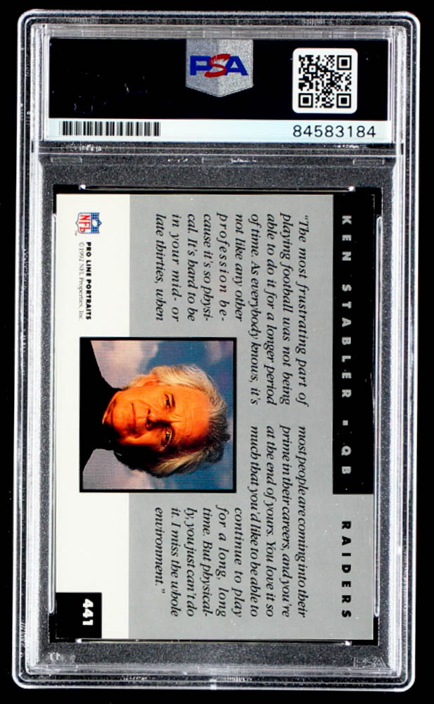 Ken Stabler Signed 1992 Pro Line Portraits #441 RET (PSA) at PristineAuction.com Ken Stabler Signed 1992 Pro Line Portraits #441 RET (PSA) at PristineAuction.com