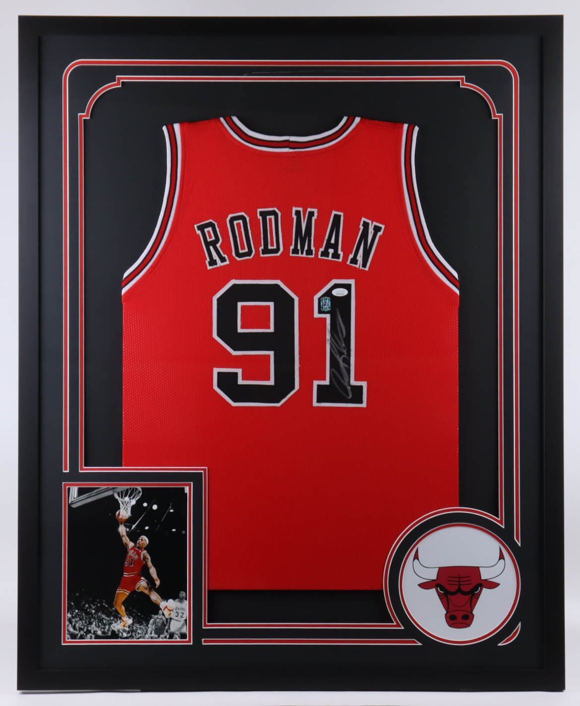 Dennis Rodman Signed Custom Framed Jersey Display (JSA & Rodman) at PristineAuction.com Dennis Rodman Signed Custom Framed Jersey Display (JSA & Rodman) at PristineAuction.com