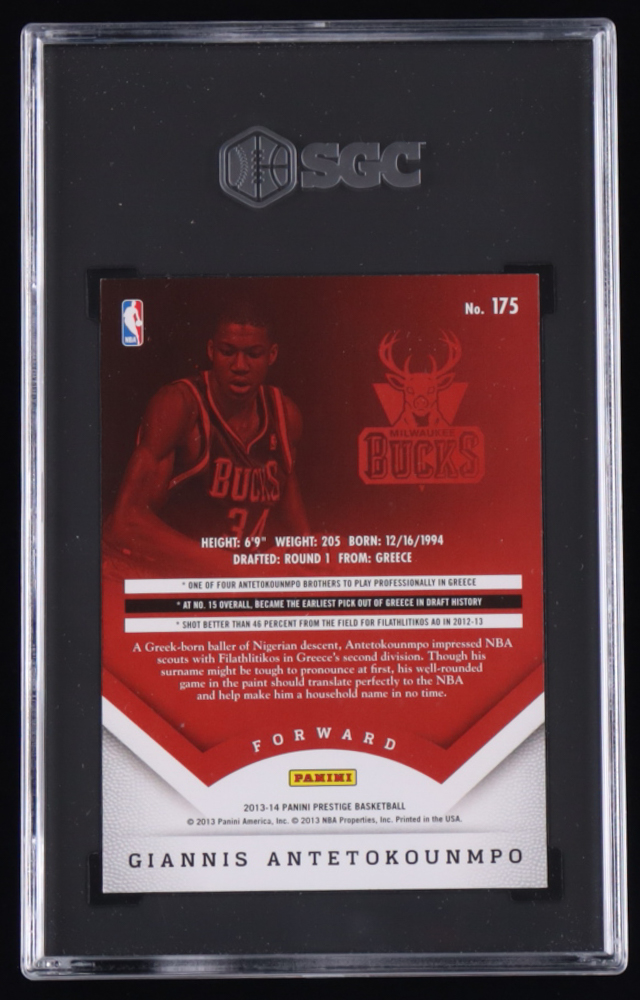 Giannis Antetokounmpo 2013-14 Prestige #175 RC (SGC 8.5) at PristineAuction.com Giannis Antetokounmpo 2013-14 Prestige #175 RC (SGC 8.5) at PristineAuction.com