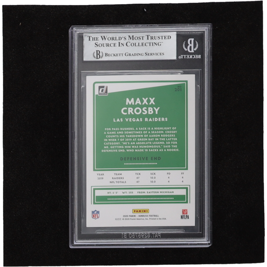 Maxx Crosby Signed 2020 Donruss #201 (BGS) at PristineAuction.com Maxx Crosby Signed 2020 Donruss #201 (BGS) at PristineAuction.com