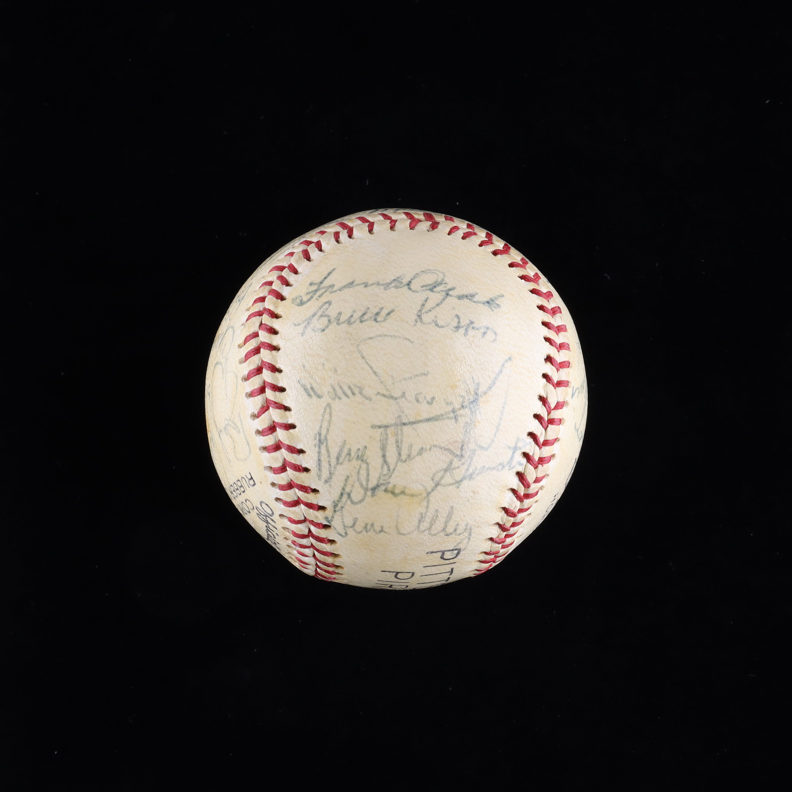Pittsburgh Pirates Baseball Signed by (22) with Roberto Clemente, Bob Johnson, Charlie Sands, Bob Miller (PSA) at PristineAuction.com Pittsburgh Pirates Baseball Signed by (22) with Roberto Clemente, Bob Johnson, Charlie Sands, Bob Miller (PSA) at PristineAuction.com