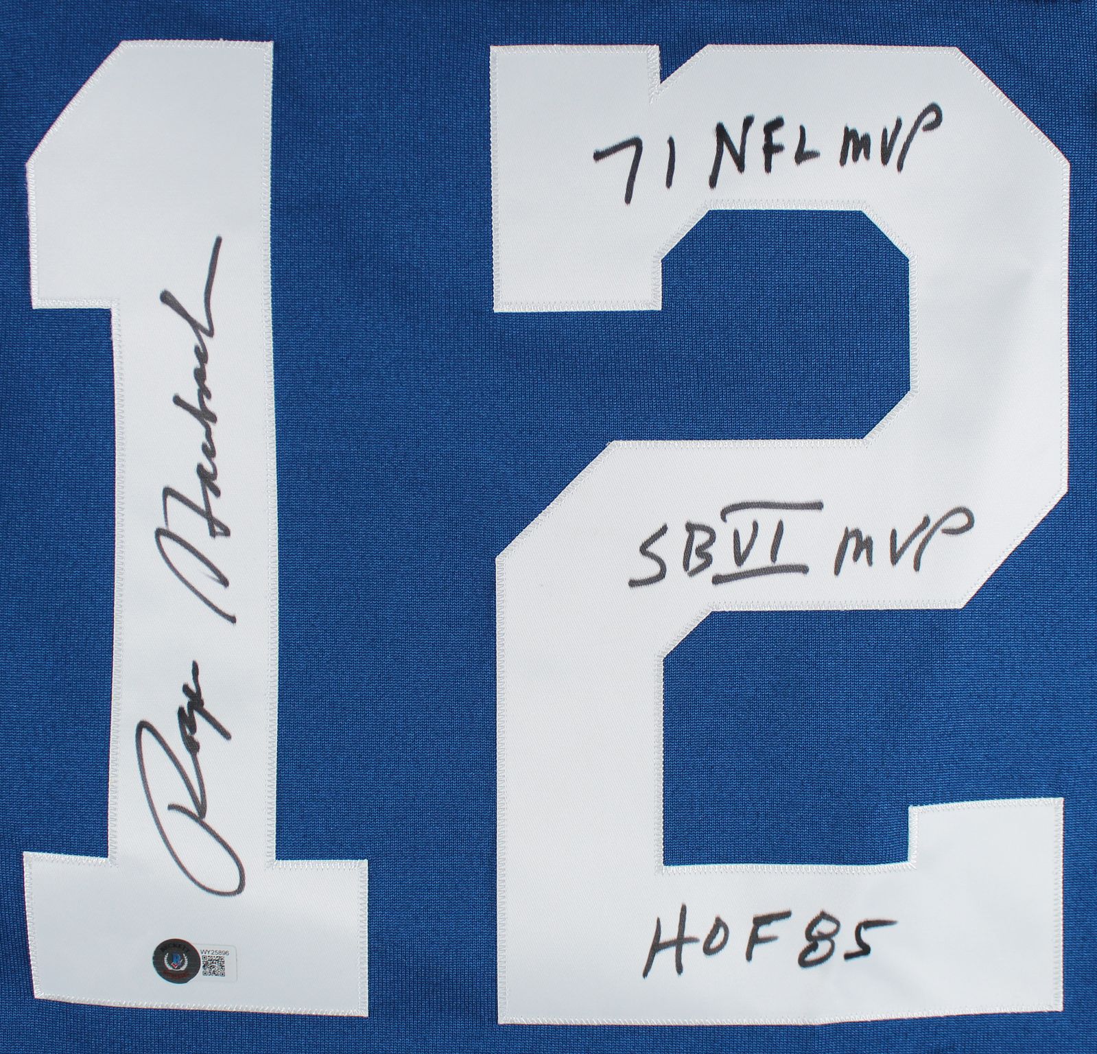 Roger Staubach Signed Cowboys Jersey with Inscribed "71 NFL MVP", "SB VI MVP" & "HOF 85" (Beckett) at PristineAuction.com Roger Staubach Signed Cowboys Jersey with Inscribed "71 NFL MVP", "SB VI MVP" & "HOF 85" (Beckett) at PristineAuction.com