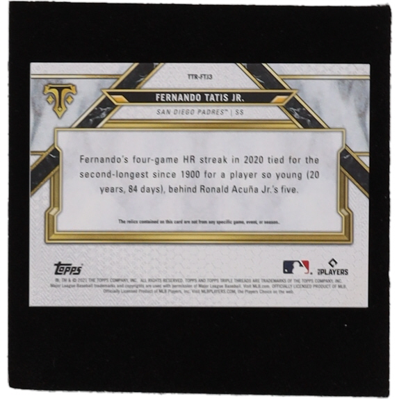 Fernando Tatis Jr. 2021 Topps Triple Threads Relics Amethyst #TTRFTJ3 #11/27 at PristineAuction.com Fernando Tatis Jr. 2021 Topps Triple Threads Relics Amethyst #TTRFTJ3 #11/27 at PristineAuction.com