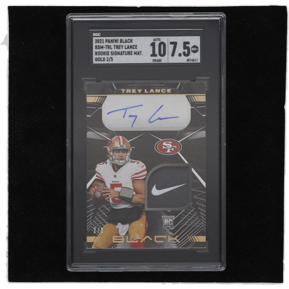 Trey Radel Signature Trey Lance 2021 Panini Black Rookie Signature Materials Gold #4 RC #2/5 ...