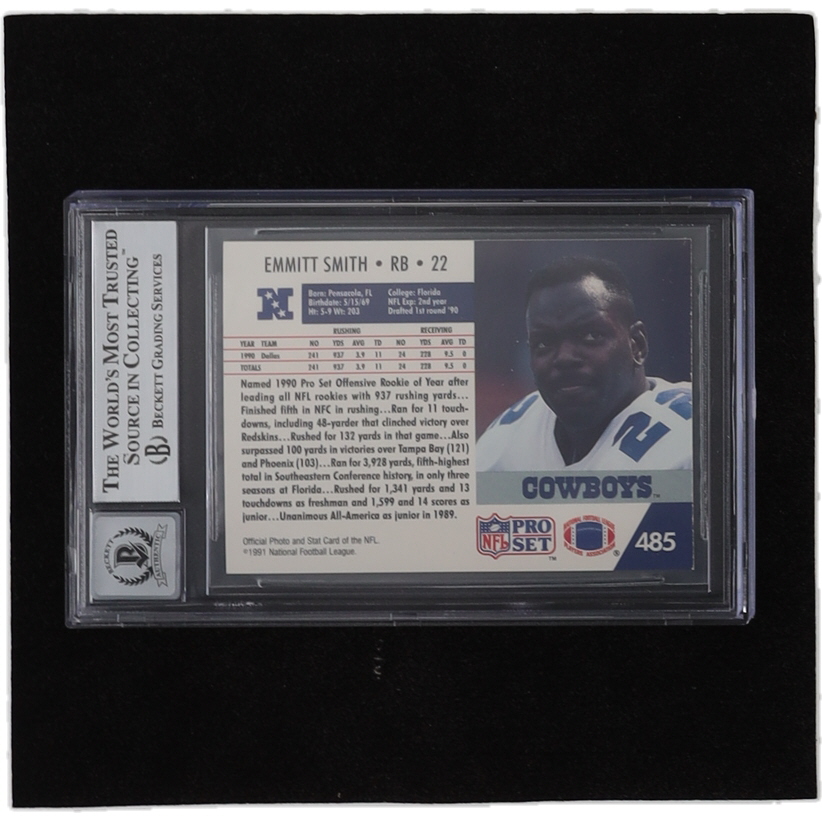 Emmitt Smith Signed 1991 Pro Set #485 (BGS) at PristineAuction.com Emmitt Smith Signed 1991 Pro Set #485 (BGS) at PristineAuction.com
