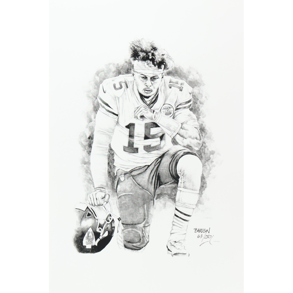 "Patrick Mahomes" Chiefs LE 12x18 Lithograph By Brian Barton #/250 (PA) at PristineAuction.com